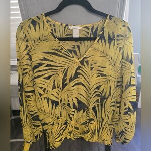 H&M Yellow and Black Leaf Pattern Blouse